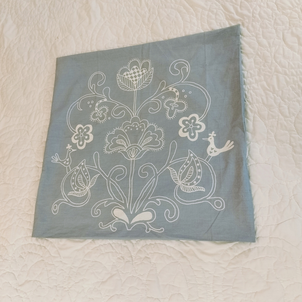 IKEA Ellen Light Blue Pillow Cover with White Floral Print